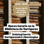 Nuevo horario en la Biblioteca de Sarriguren